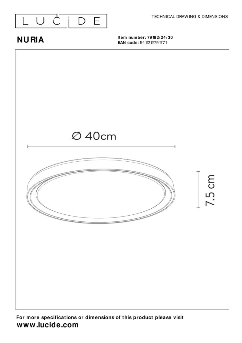 Lucide NURIA - Zapustené stropné svietidlo - Ø 40 cm - LED Rozm. - 1x24W 2700K - 3 StepDim - Čierny